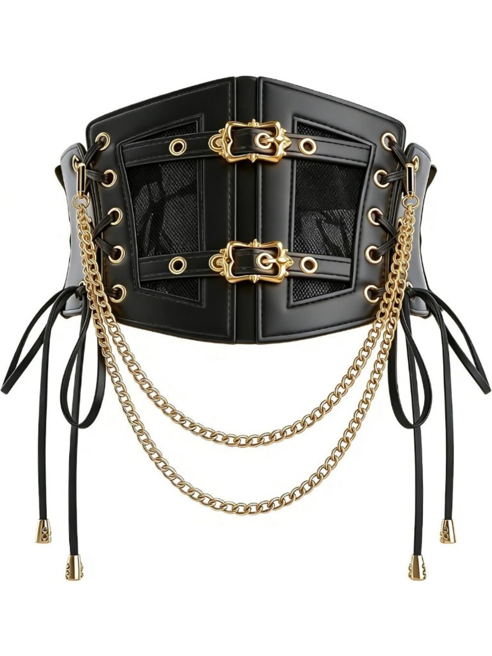 Vintage Black Elastic Underbust Corset Belt, Wide Lace-up Waspie Waist for